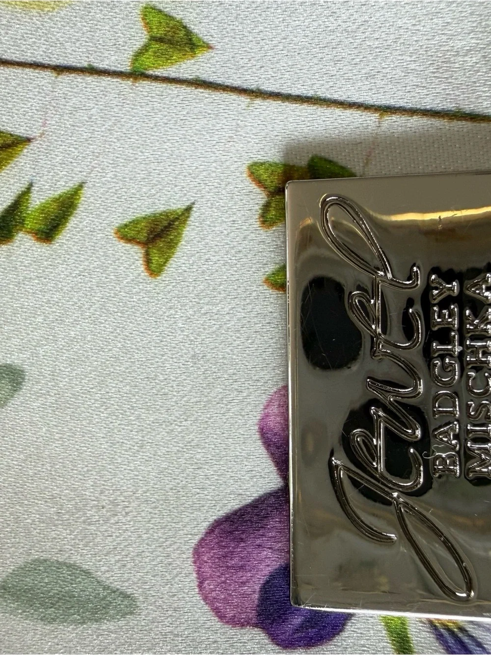 Jewel Badgley Mischa Floral Satin Bow Purse with White Background, NWT